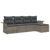 Outdoor Sofa with Cushions 5 Pcs Grey Poly Rattan