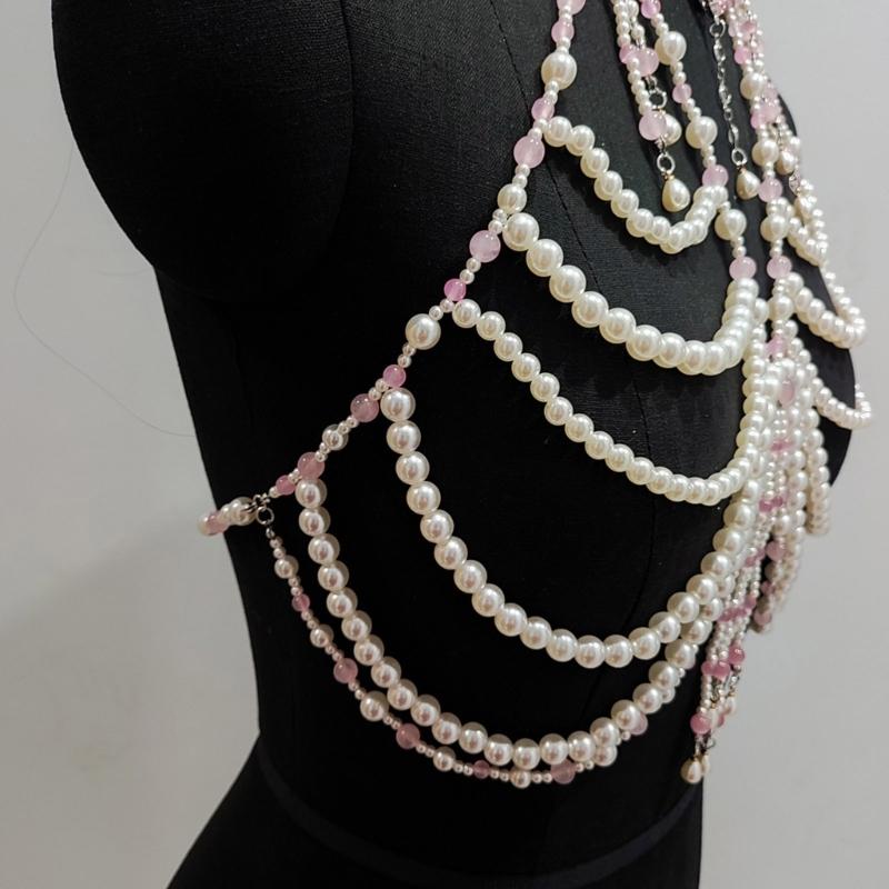 Adjustable Pearls Body Jewelry Body Chain Decoration for Trendy Women Strapless Dresses and Casual Stylish Outfits