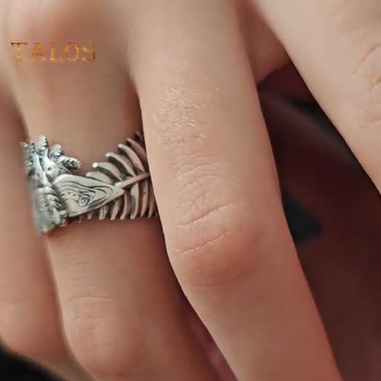 Moth And Fern Adjustable Ring Handmade Vintage Insect Animal Wrap Ring Inspirational Jewelry Gift for Women Men