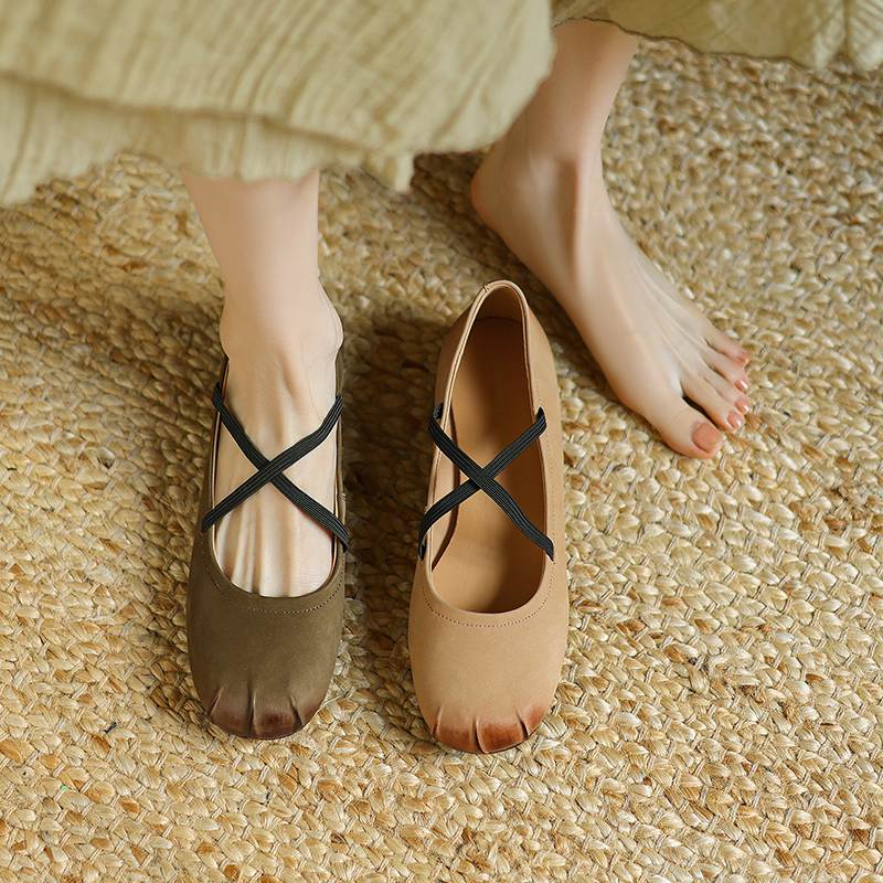 Krazing Pot Nubuck Fashion Spring Size 42 41 Beauty Flat with Women Round Toe Shoes Ballet Dancer Shallow Flats