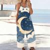 Women Spaghetti Strap Jumpsuit Cartoon Night Moon Cloud Star Print Wide Leg Pants With Pockets