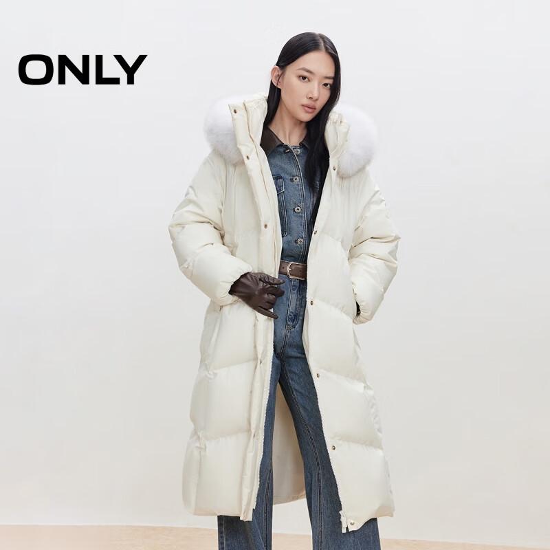 

ONLY Women s 90% White Goose Down Jacket with Detachable Fox Fur Collar XL