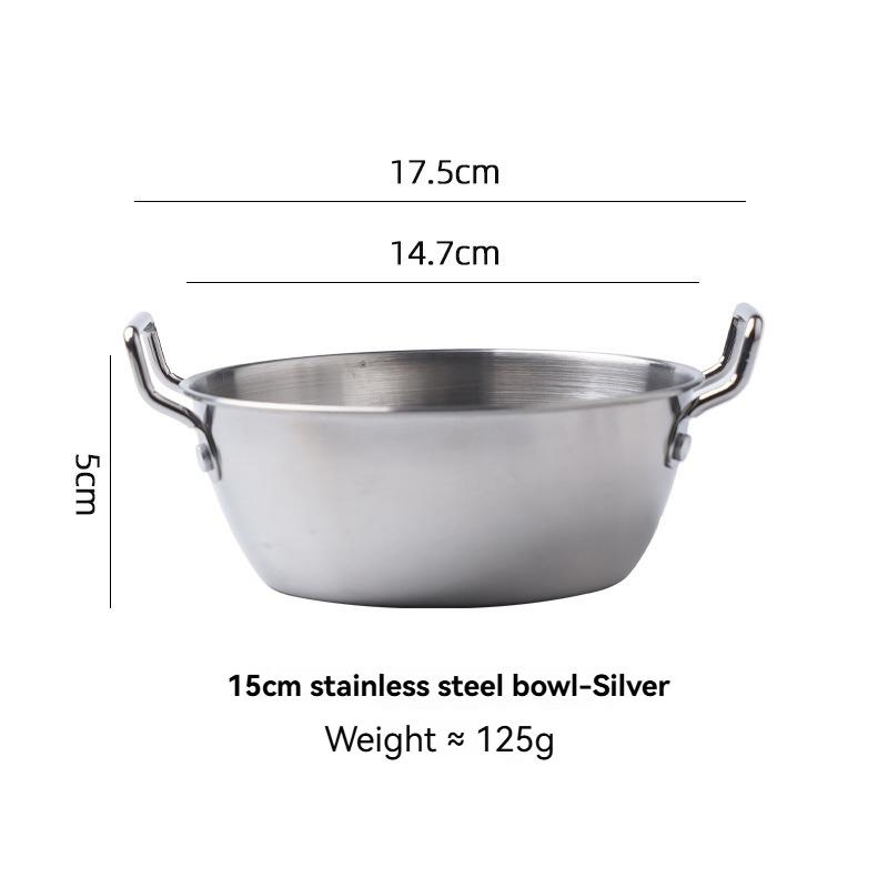 1 Pz Ciotola da Cucina Stile Coreano Ciotole Durevoli in Acciaio Inossidabile per Vino di Riso Domestico Piatto per Snack con Doppie Anse Ciotola per Noodles Istantanei