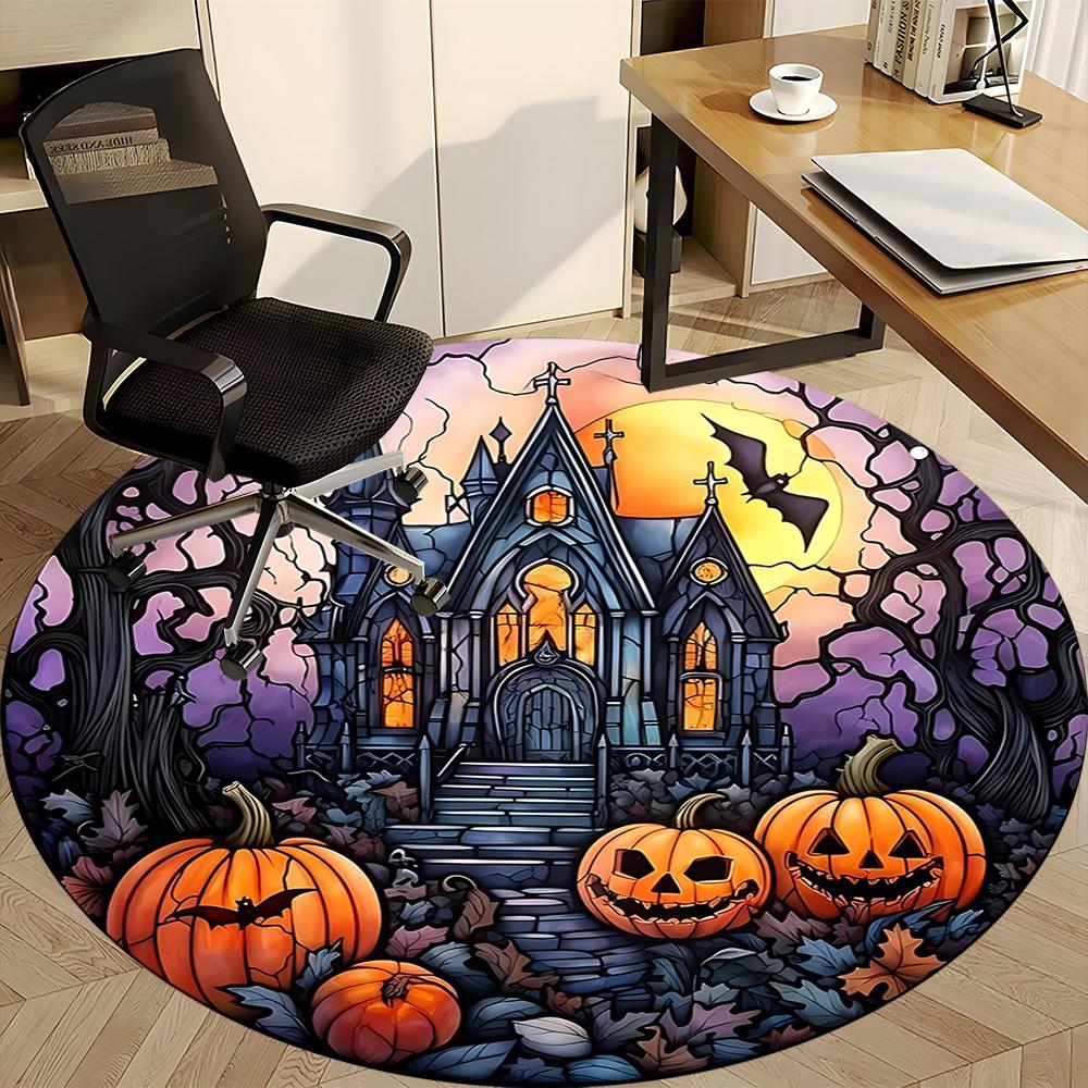 1pc Halloween Haunted Office Round Area Rug, Under Office Chairs Bedroom Living Room Home Decor, Room Deco