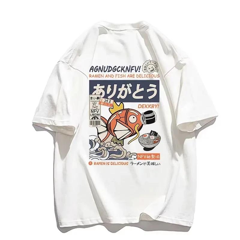T-shirt Genitore-Figlio Pokémon Stampa Carpa Re Stile Urbano Estivo 2025 Cotone Casual Top Stile Urbano Giapponese Quotidiano Top a Maniche Corte