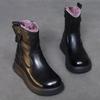 Johnature Genuine Leather Retro Thick Soled Women's Short Boots Versatile Wool Warm Snow Boots