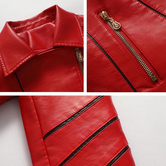 Women Jacket Solid Color Faux Leather Windproof Slim Lady Coat for Motorcycle Riding