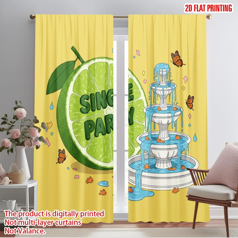 

2pcs 2D flat printing Party Curtain Single Party Lime Butterfly Polyester Without Electricity Family Party Perfect for Outdoor 52.50×116.00 CM 2pcs