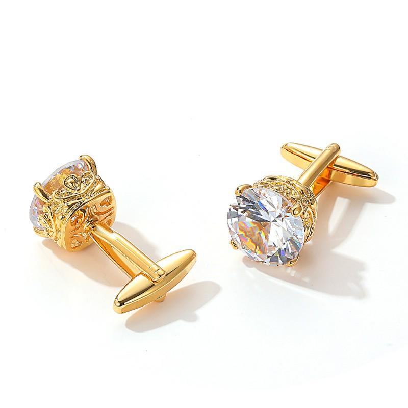 Men s Cufflinks Light Luxury Large Zircon Gold Square Jewelry artificial