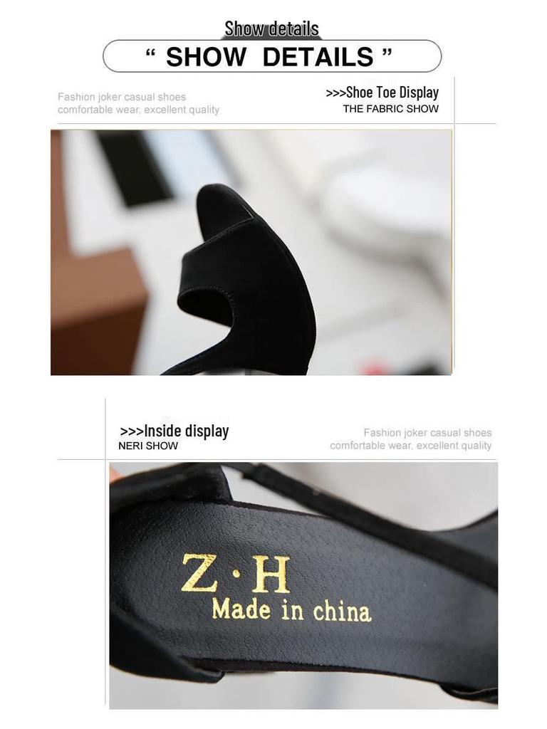 Europejskie i Amerykańskie Sandały na Grubym Obcasie z Otwartym Palcem, Zapinane na Klamrę z Koralikami, z Wycięciem z Boku i Zamszem, dla Kobiet.