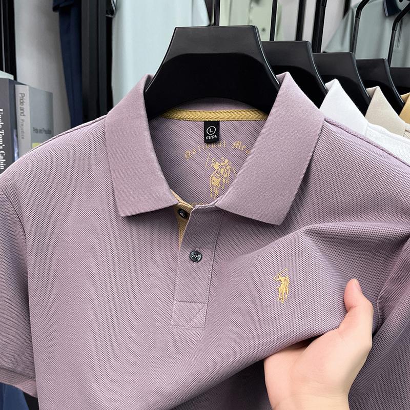 STORN Sommar Broderad Krage T-shirt för Herrar, Casual, Business, Kortärmad Pikétröja, Kortärmad Topp