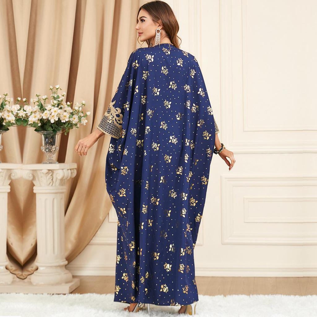 3470 Übergröße Muslimisches Damen Langarm Quastenkleid mit Patchwork für Frühling/Sommer