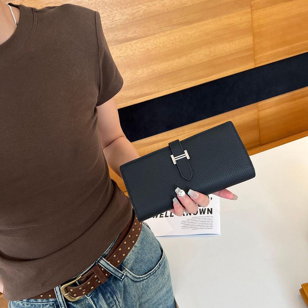 Long Genuine Leather Wallet First Layer Of Cowhide Women Wallets Clutch Bags Branded Style H Hasp Billfold High Capacity Phone Purse Without Logo