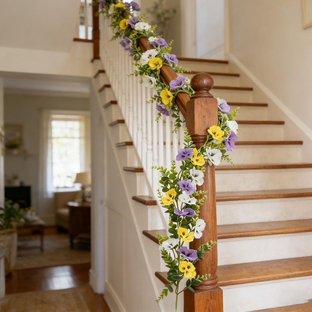 UV Resistant Artificial Pansy Vines Flexible Fake Flower Vines Eucalyptus Leaf Garland Home Mantle