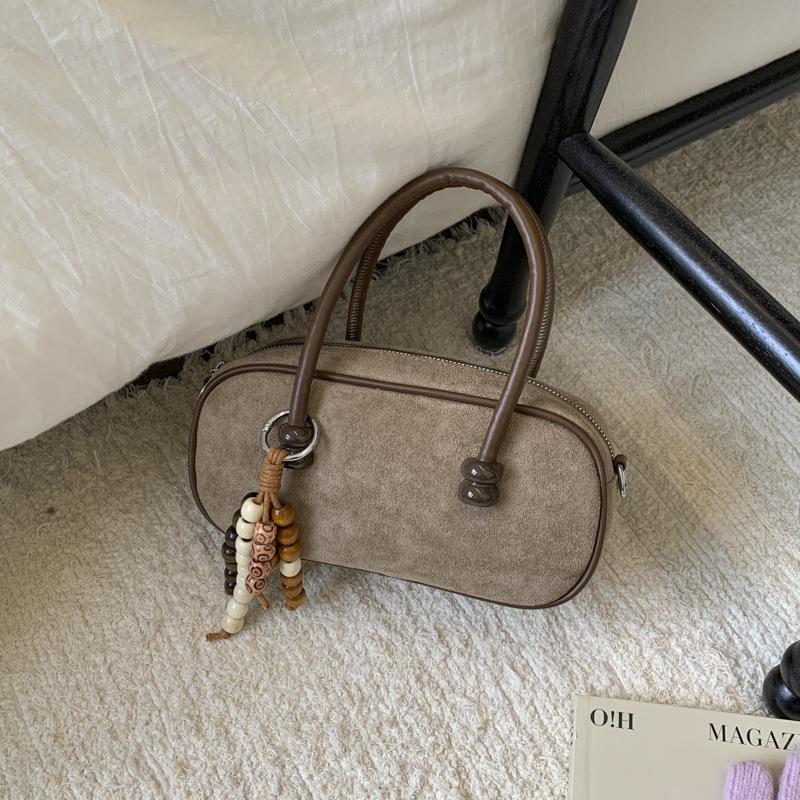 2025 Niche Suede Solid Color Boston Bag: Stylish Versatile Women's Crossbody & Shoulder Handbag