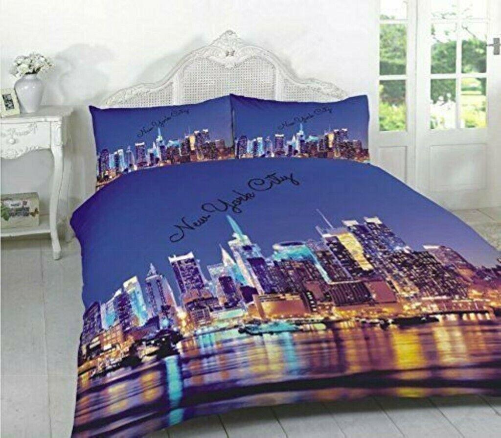 

New York City Multi 3D Effect Duvet Cover Double King NYC Bedding Set Pillowcase Double