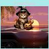 Surface Acrylic Flat Pendant With Cat Witch Hat And Pumpkin Design Halloween For