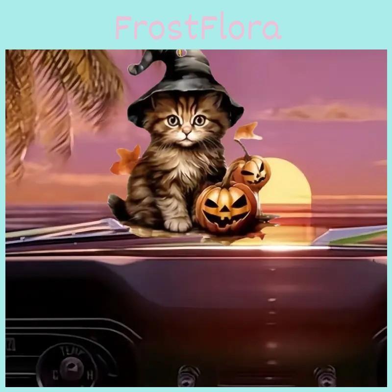 Surface Acrylic Flat Pendant With Cat Witch Hat And Pumpkin Design Halloween For
