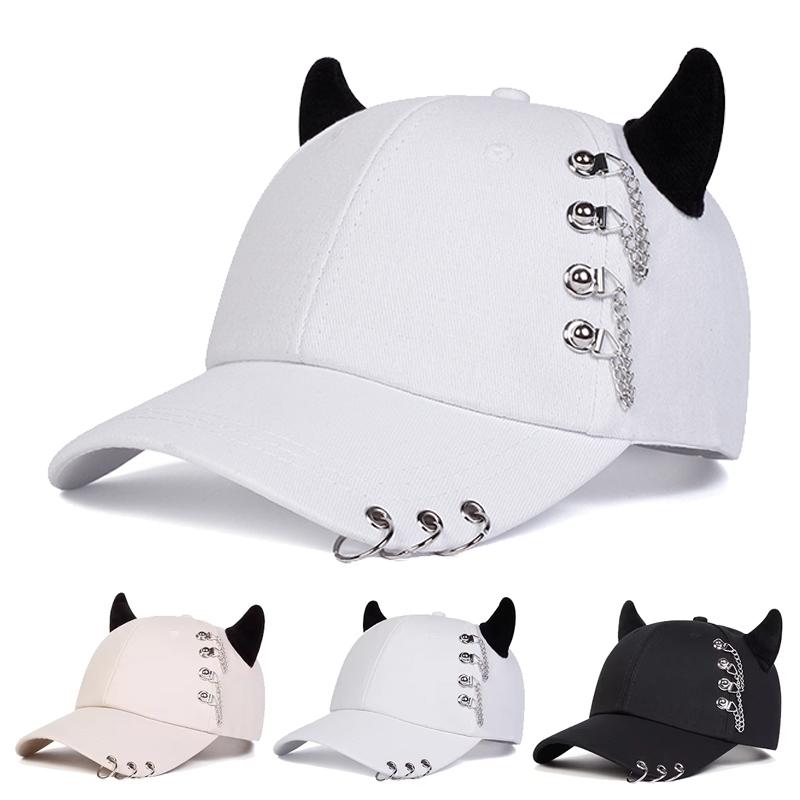 Freedom Outdoors Women's Black Unisex Circular Lron Ring Cow Horn Personality Baseball Caps Spring Autumn Outdoor Adjustable Casual Hats Sunscreen Hat