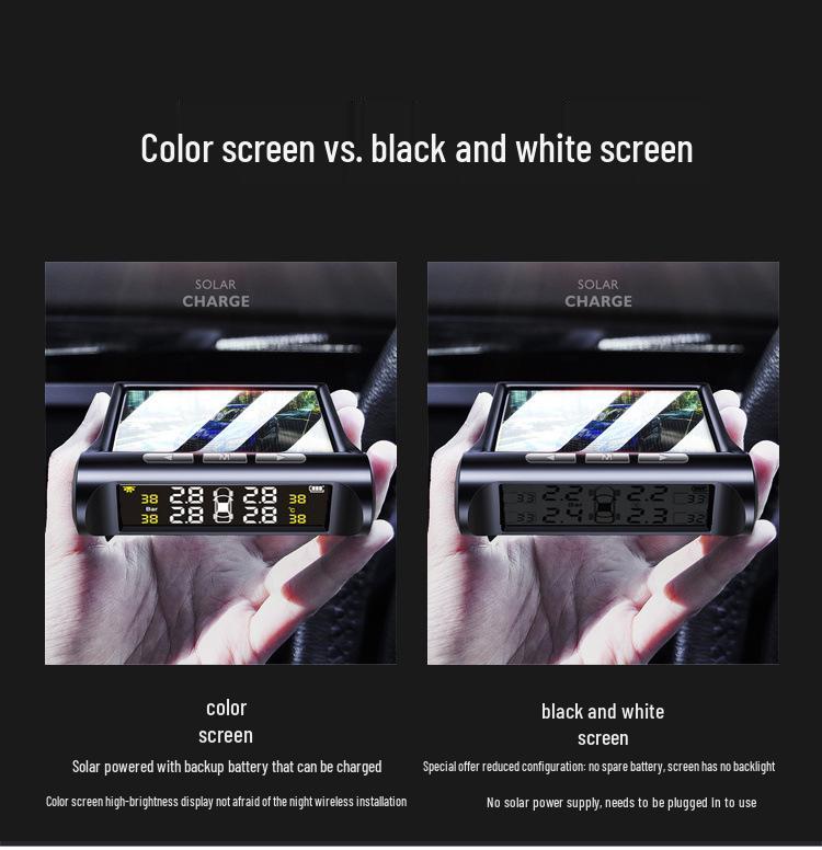 Solar Tire Pressure Monitoring System: Wireless, Car-Mounted, High-Precision, Internal/External, Universal Detection, Leak Prevention.