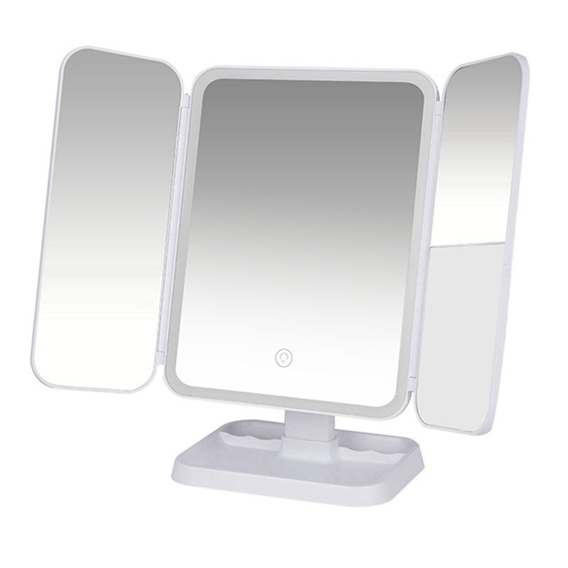 A20F-Tri-Fold Makeup Mirror LED Light Dormitory Makeup Mirror Smart Makeup Mirror Fill Light Mirror White Durable Easy Install