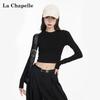 Damski T-shirt La Chapelle w koreańskim stylu, dopasowany, krótki, z długim rękawem