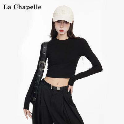 La Chapelle Women's Korean Style Slim Fit Cropped Long Sleeve T-shirt