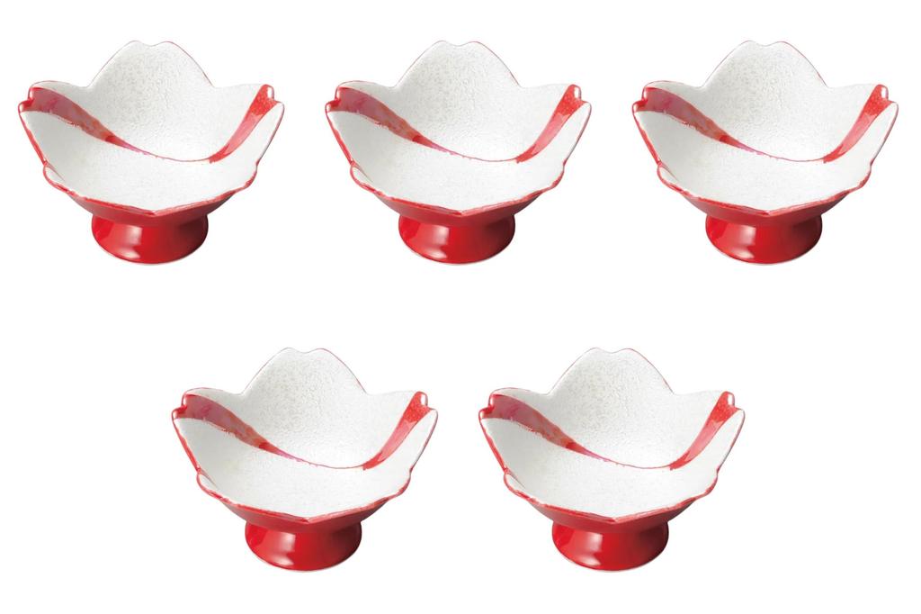 Set of 5 Flowing Water Lustre Cherry Bowls x Arita Ware Small Bowls by Setomonohonpo Blossom-Shaped High-Footed (Red) [11.5 6.5cm] High-Footed