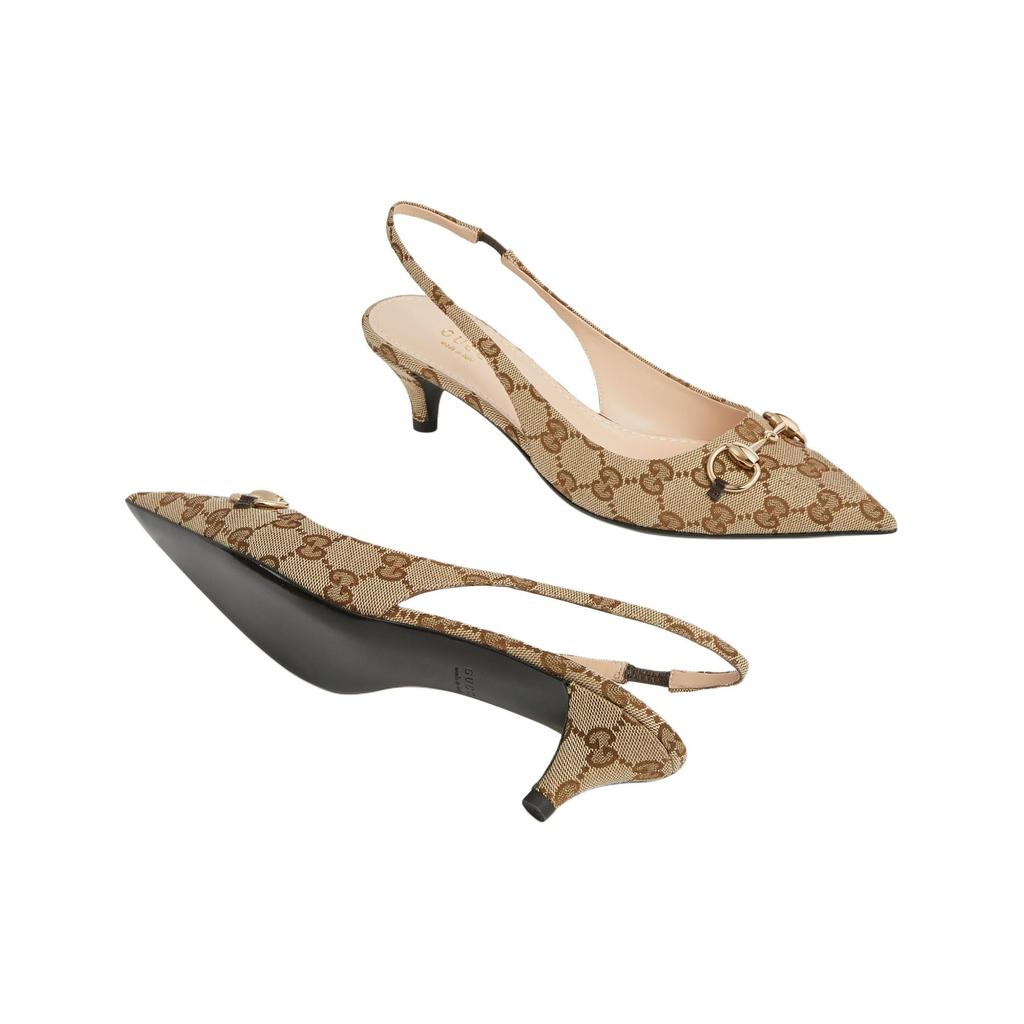 GUCCI Double G 24 Spring Summer Collection Leather Cone Heel High Heels 4.5cm Women's Beige & Ebony 782627 2HK80 9763