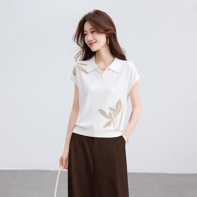Srcr Women's Silk Blend Jacquard Knit Lapel T-Shirt