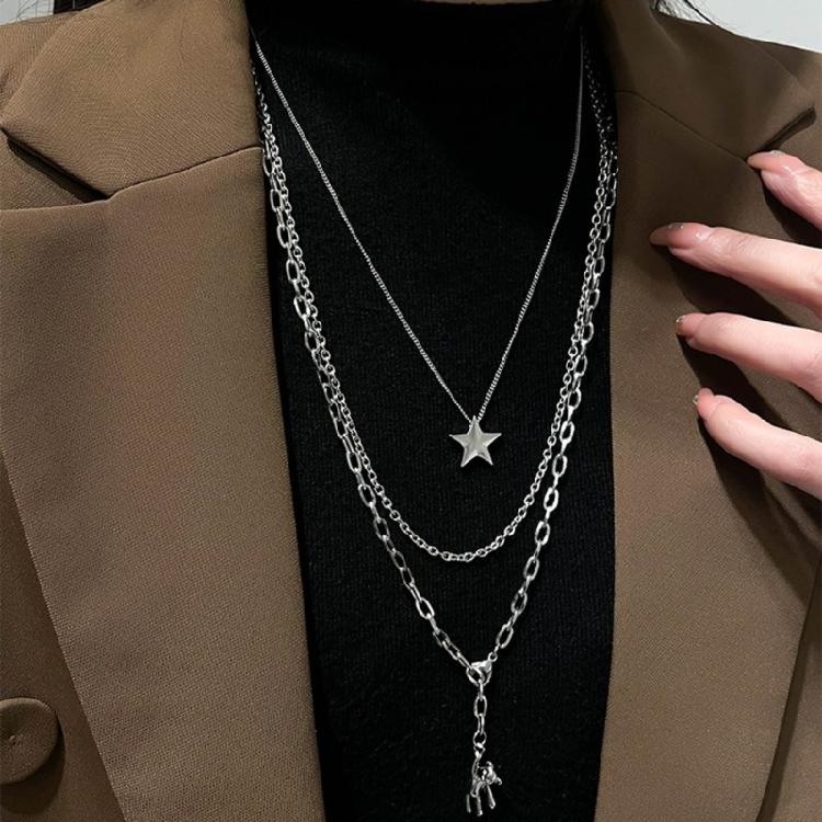Three-Layer Metal Bear Star Clavicle Chain Women Birthday Party Jewelry Gift