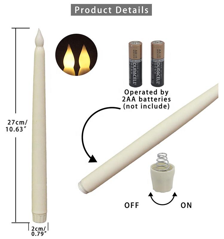 Home Decor Realistic Ivory Plastic Warm White Flickering LED Candlesticks Flameless Taper Candles