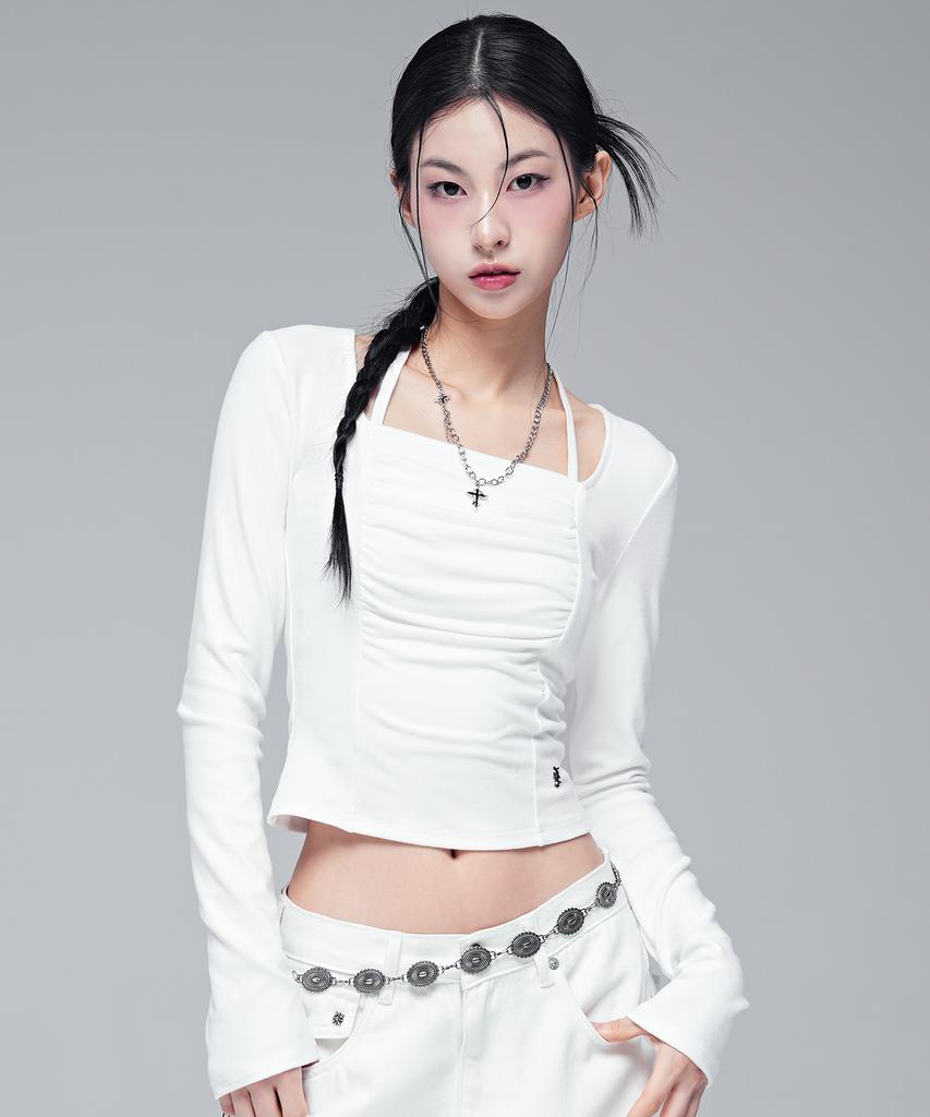 AVANDRESS Weds Shirring Halter Tee_4Col