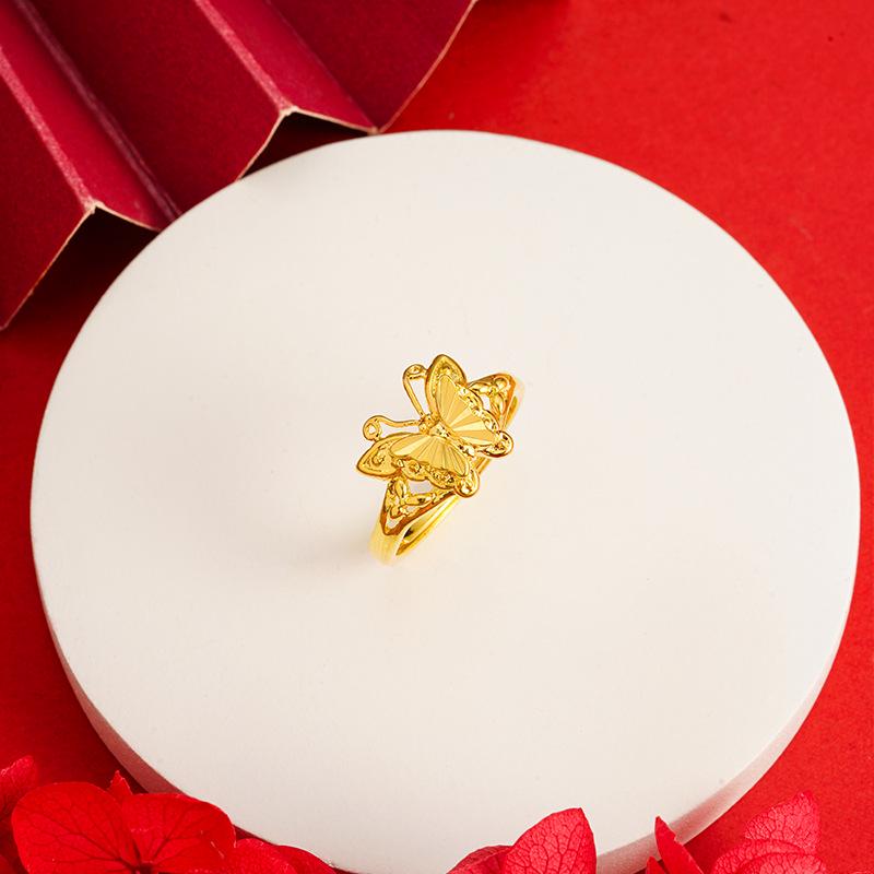 Elegant Sand Gold Butterfly Petals Ring for Women – Light Luxury Fashion Jewelry