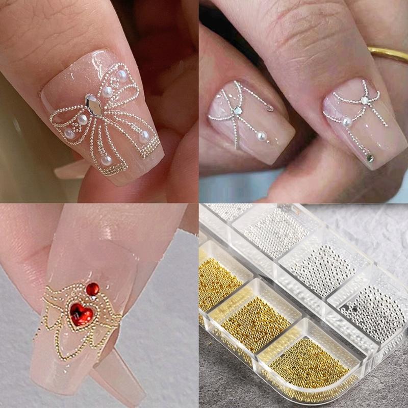 Multi-Size Nail Caviar Beads for Nails 3D Nail Art Decorations Micro Mini Metal Nail Beads Design DIY Nail Jewelry Beads
