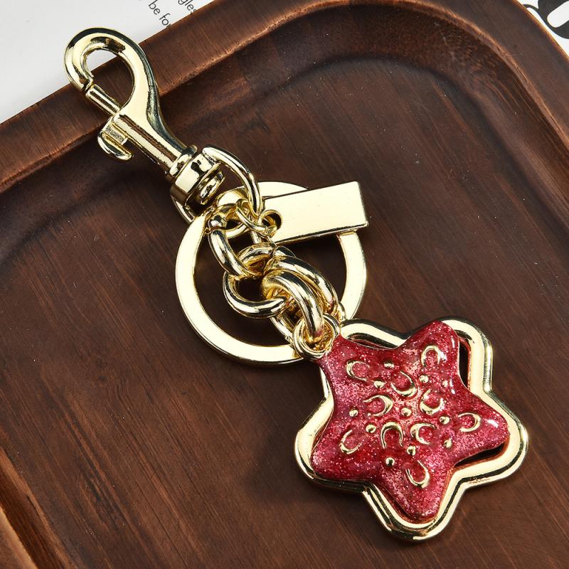 

Exquisite Red Star Pentagram Keychain Bag Charms Cute Car Key Ring For Women Girls Backpack Pendant Decoration Accessories Gifts золотой