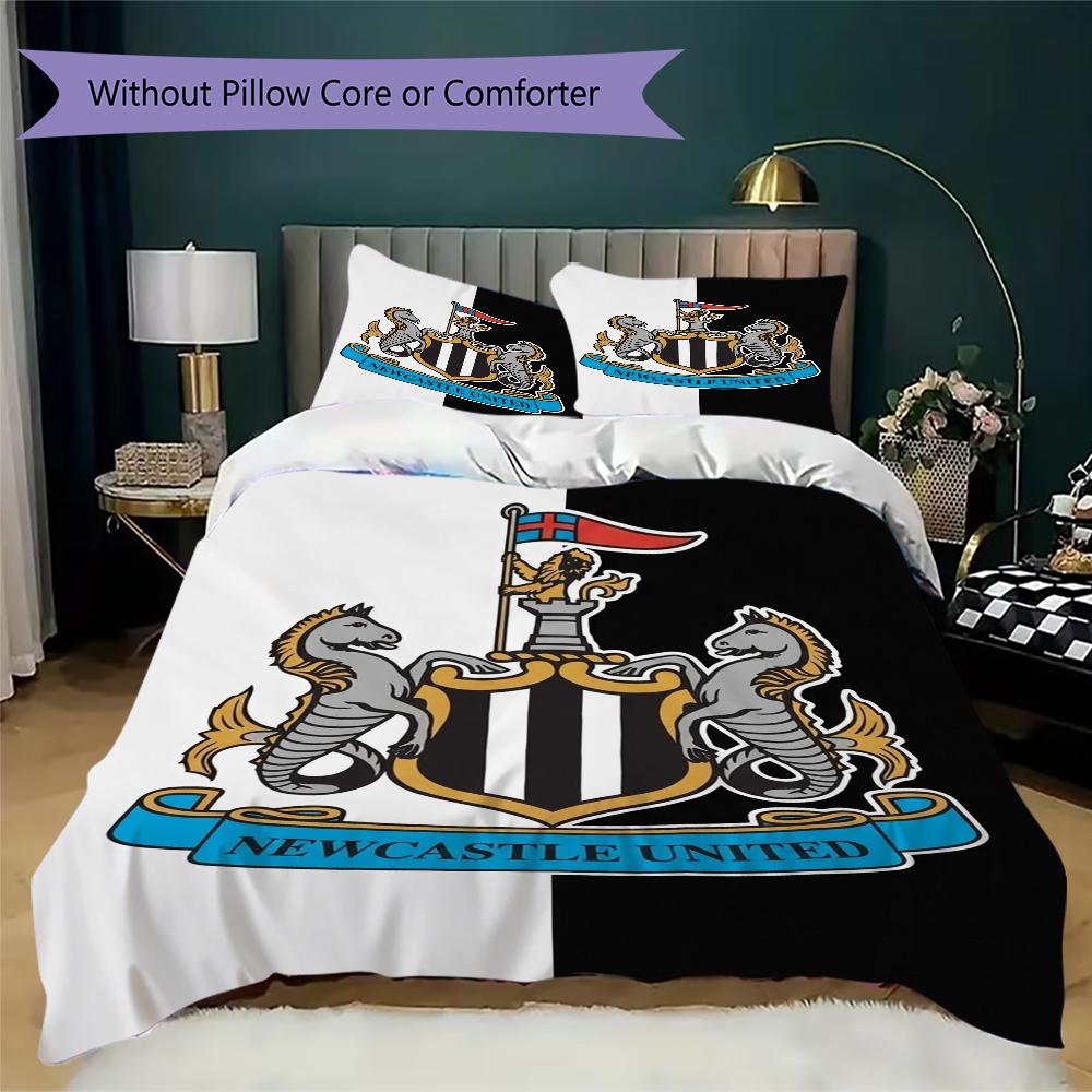 Newcastle United FC Muster Bettwäsche Steppset Bettbezug Kissenbezug Heimdekoration Geburtstagsgeschenk (1 * Bettbezug + 2 * Kissenbezug ohne Füllung)