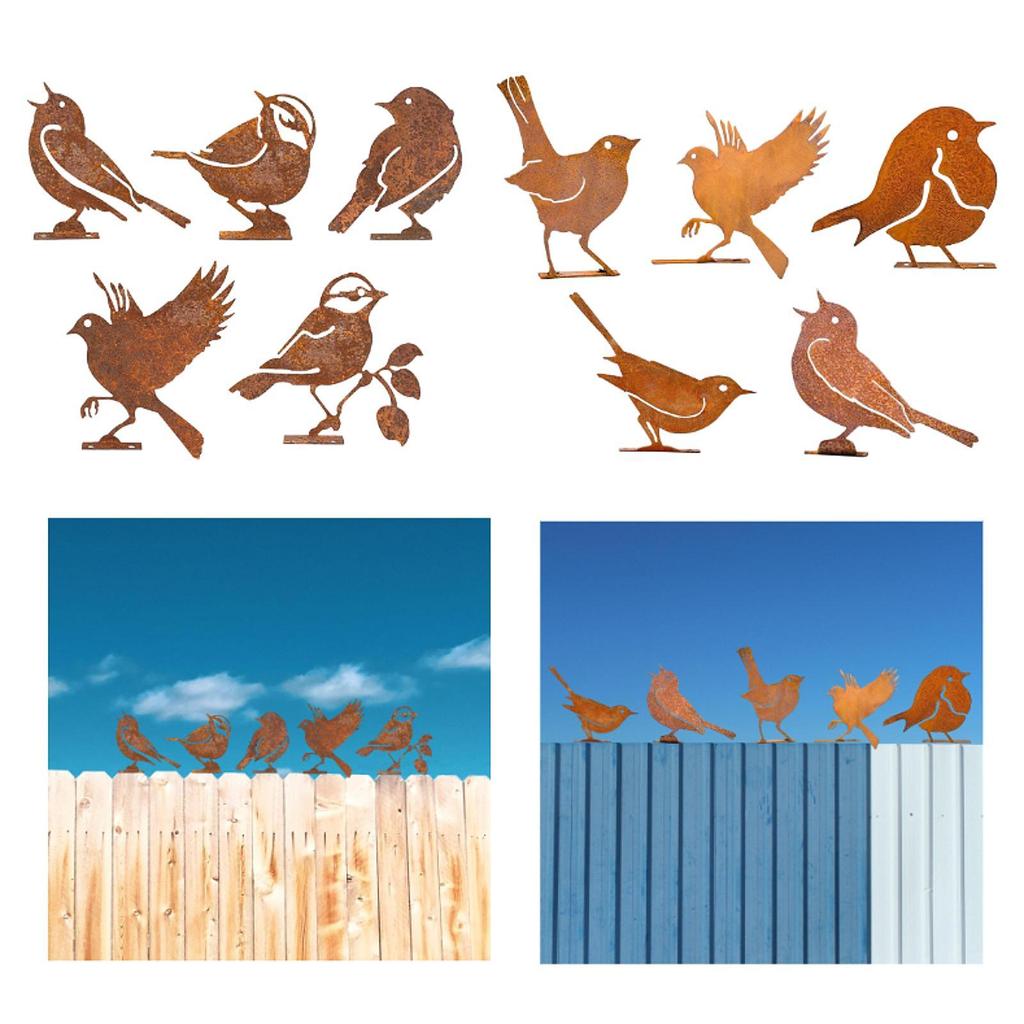 5x Rusted Birds Decorations Metal Bird Silhouette for Yard Gates Outside