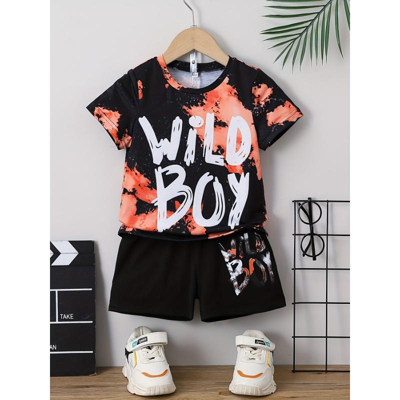 2024 Kids Clothes Suit for Boy Girl Short Sleeve Children's Sets Tie-Dye 3D Letter Print Kids Summer Clothes Children's Clothing