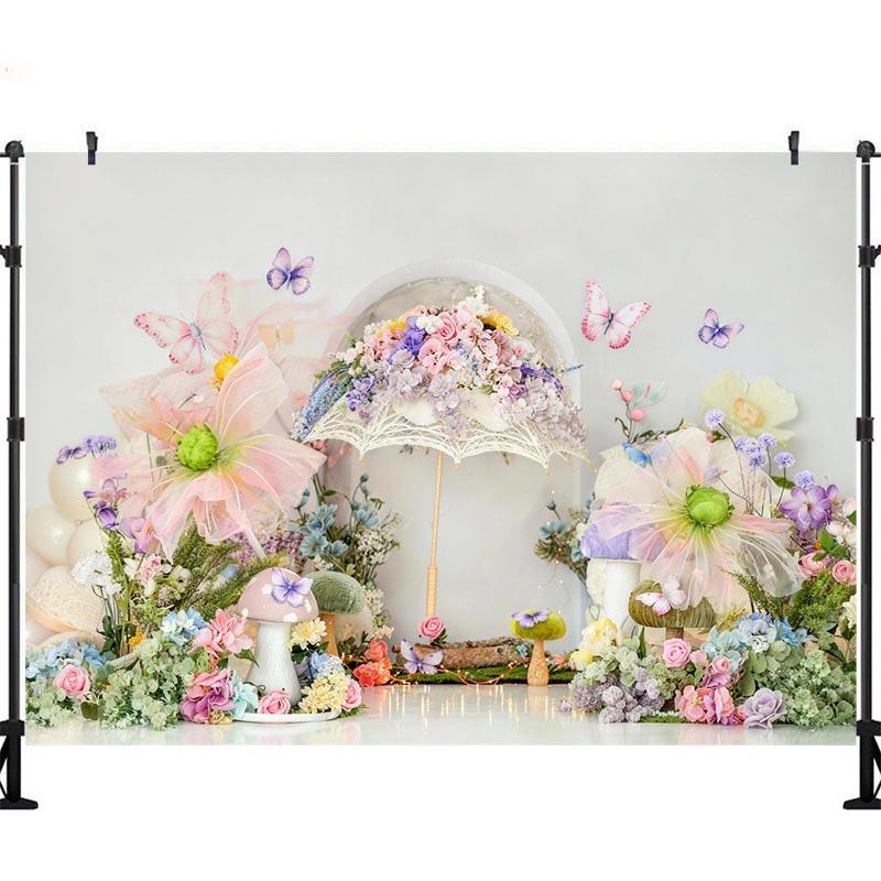 LS Butterfly Garden Backgrounds Cake Smash Kids Adult Photography Props Child Baby Balloon Decors Photo Backdrops