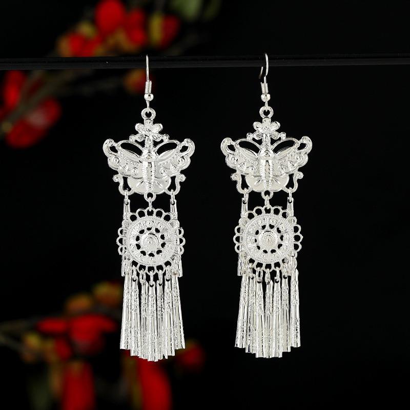 Miao Yin earrings retro exotic niche design long fringed earrings medium earrings women
