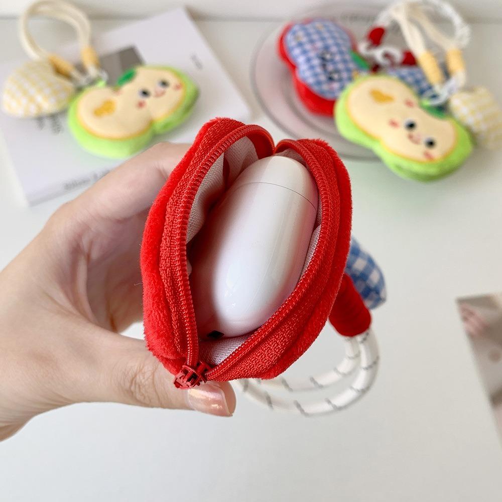 Cute Multifunction Headset Bag Apple Doll Pendant Protective Cover Lanyard Earphone Bag Hanging Ornament Coin Purse