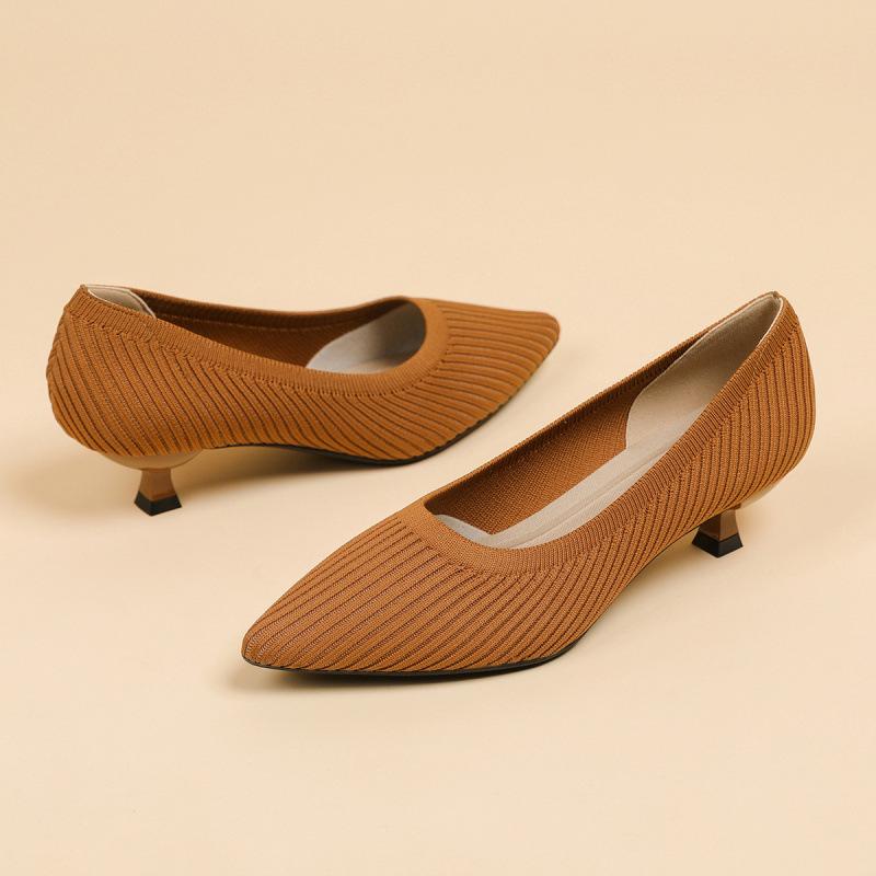 New versatile thin heel pointed fly-woven women's shoes are not stuffy knitting