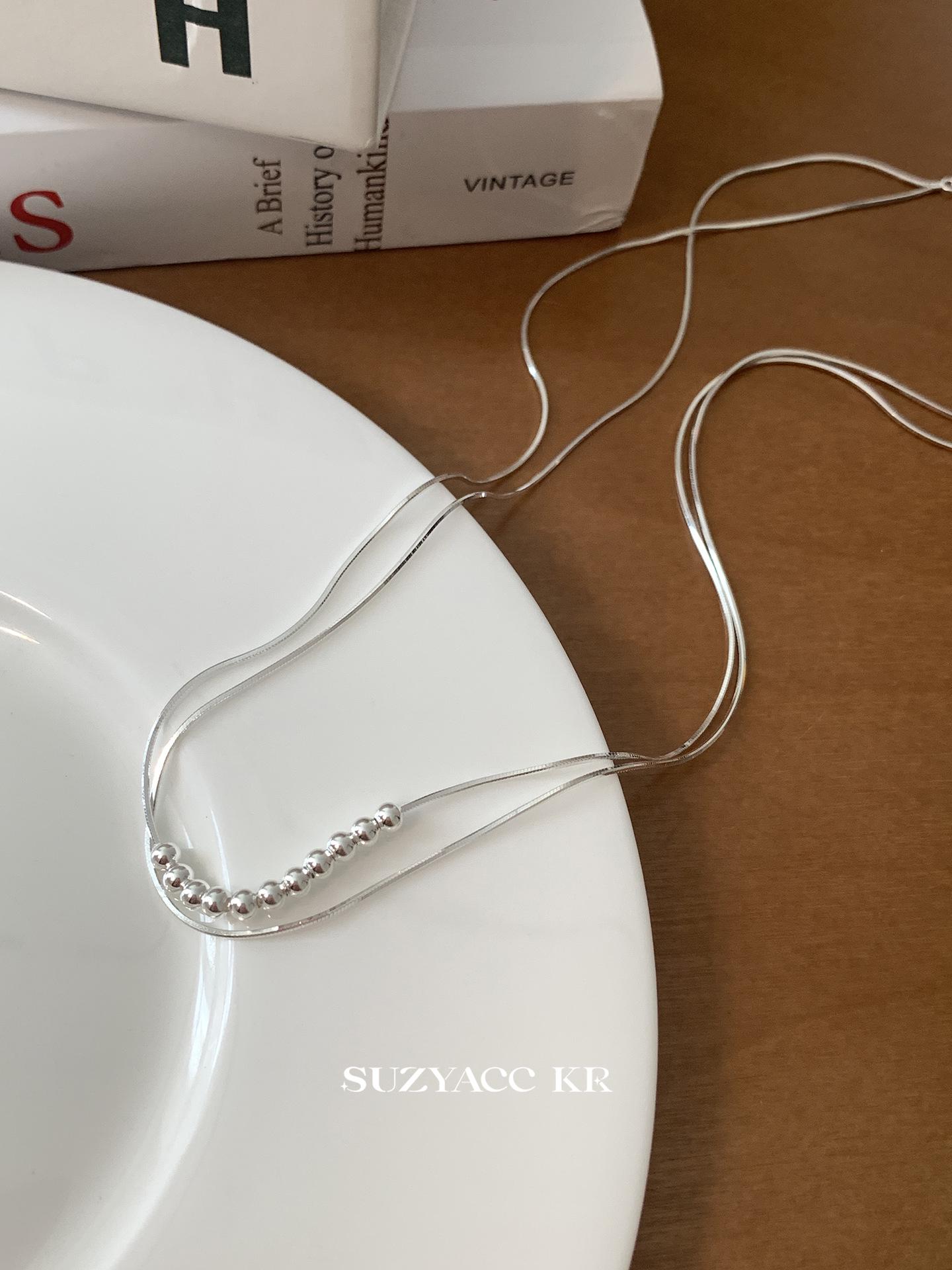 

Металлическое ожерелье с круглыми бусинами в два ряда для женщин - Модный и универсальный дизайн цепочки для ключицы