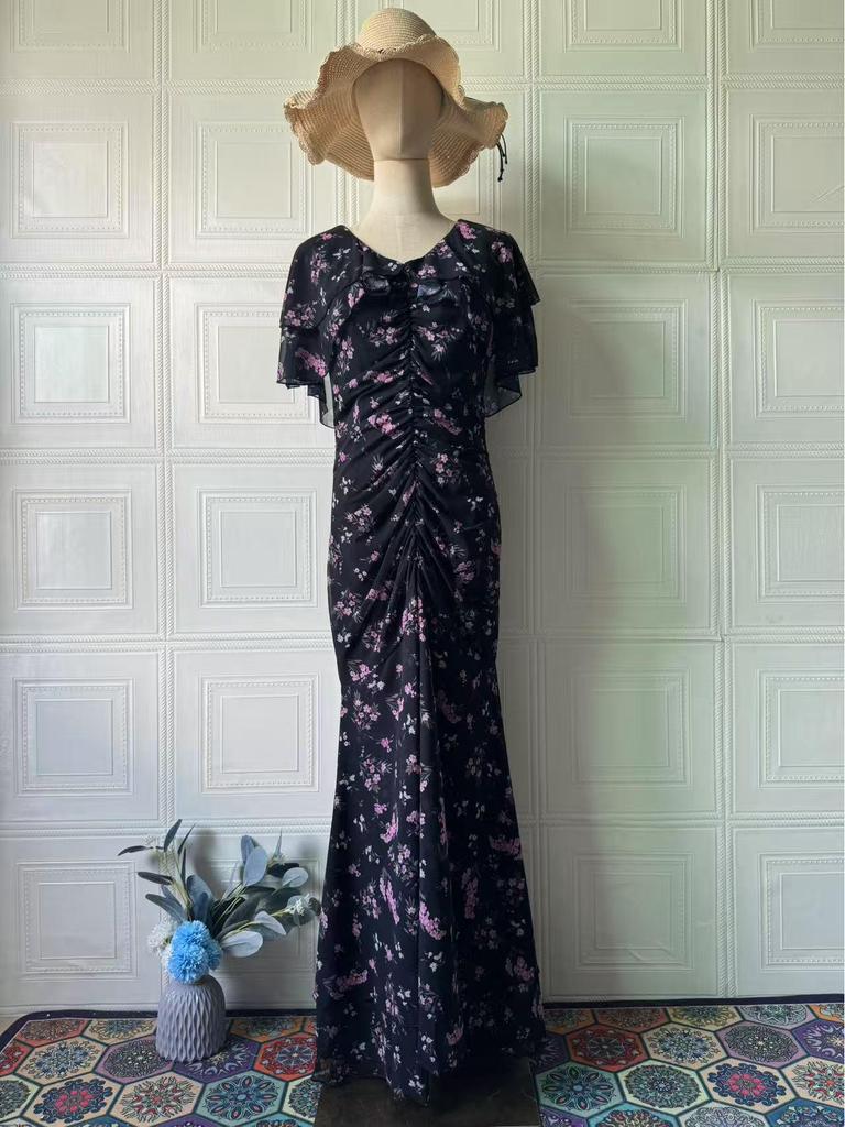 Elegantes Damen-Langarmkleid mit floralem Muster - Kollektion Frühjahr 2025