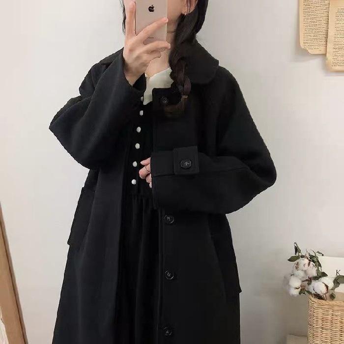 

Autumn/Winter 2025 Woolen Mid-Length Black Coat - Hepburn Style 3XL чёрный