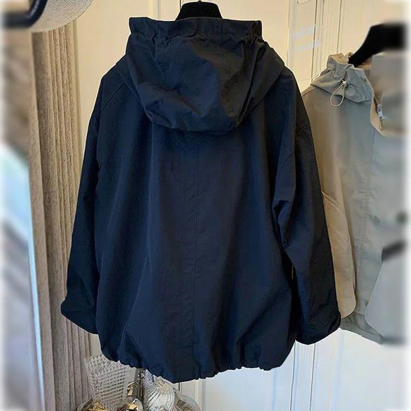 Casual Spring Loose Short Jacket with Large Pockets Zipper Windbreaker Stylish Cropped Outerwear