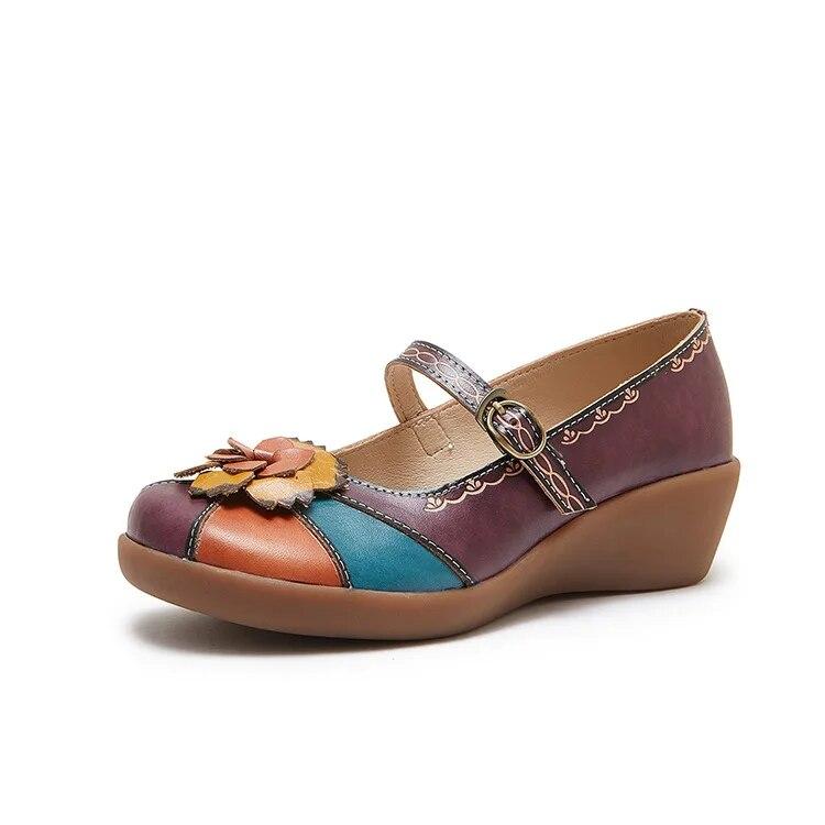 

Johnature винтажные сандалии на танкетке с цветочным принтом, удобная женская обувь ручной работы из натуральной кожи в этническом стиле 39 фиолетовый