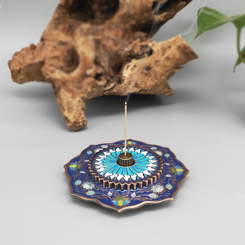 Ying Xiang Yuan Cloisonné Hand-painted Lotus Incense Holder - Creative Home Ornament for Agarwood & Sandalwood Sticks
