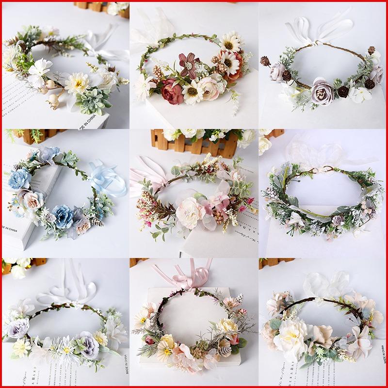 Bridal Flower Crown - Pink White Floral Wreath for Wedding, Fairy Aura Headpiece, Boho Bridal Shower Hair Accessories